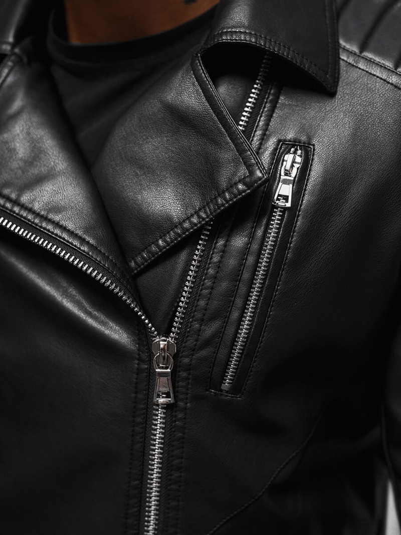 Chaqueta de cuero de hombre negra OZONEE JS/11Z8056