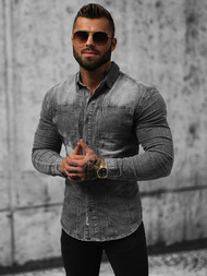 Camisa vaquera de hombre gris OZONEE NB/MC712G