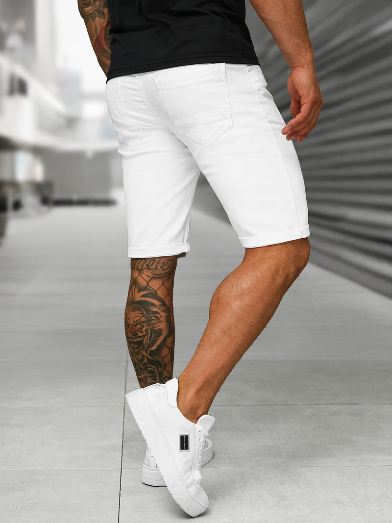 Pantalones cortos de mezclilla para hombre blancos OZONEE O/UM873