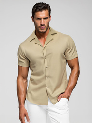 Camisa de hombre con manga corta beige OZONEE O/Y971TZ