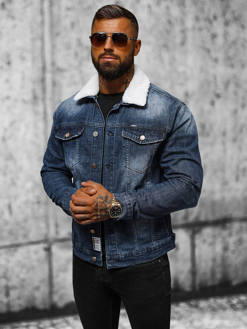 Chaqueta vaquera de hombre sherpa azul oscuro OZONEE NB/MJ516BSZ