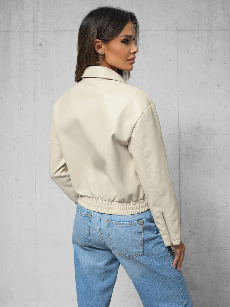 Chaqueta de cuero para mujer beige OZONEE O/G116