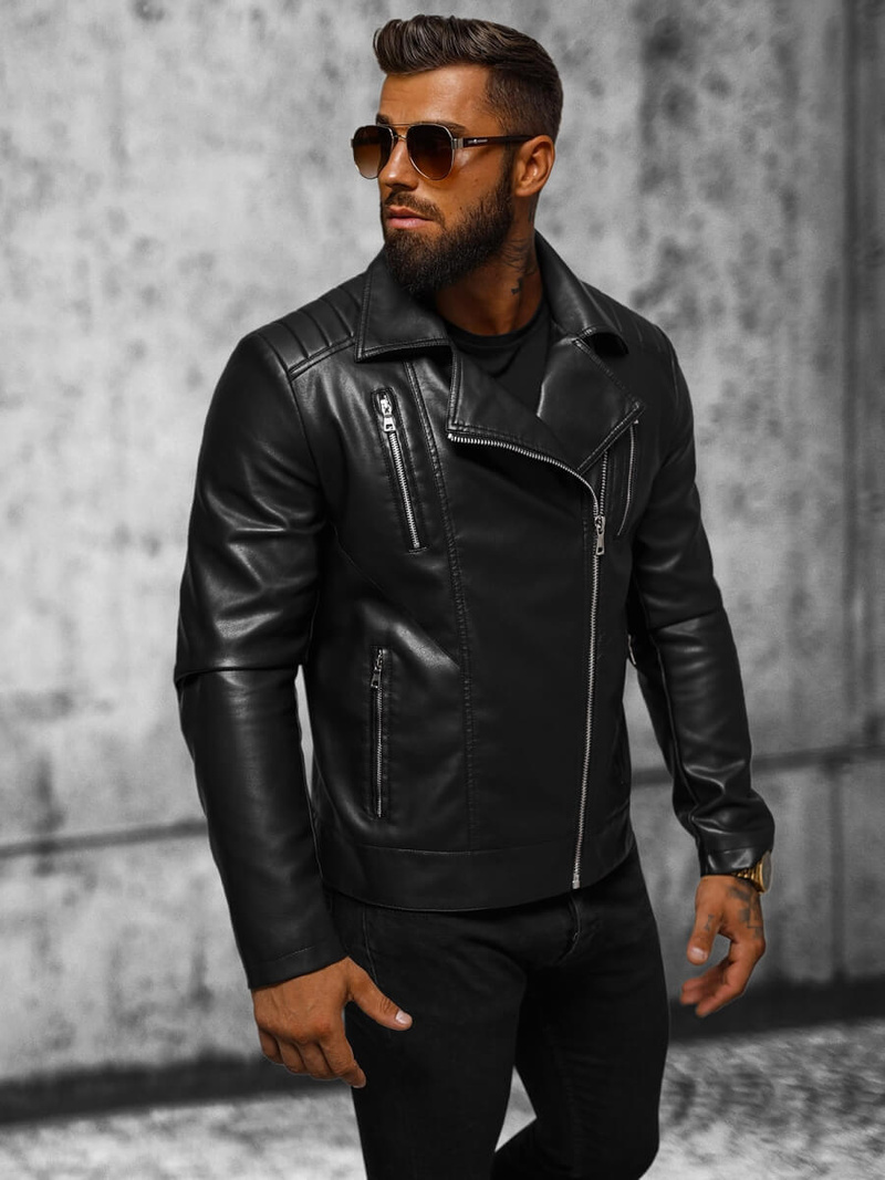 Chaqueta de cuero de hombre negra OZONEE JS/11Z8056