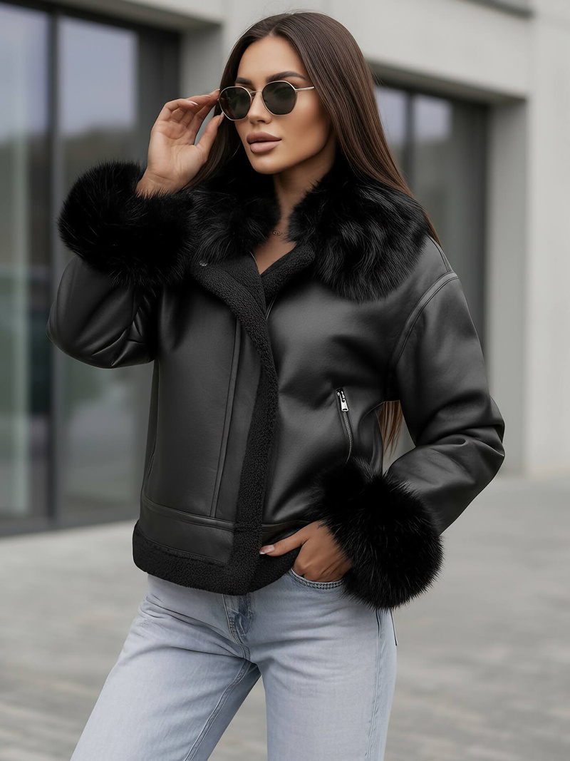 Chaqueta de cuero para mujer negra OZONEE JS/61M8505/392Z