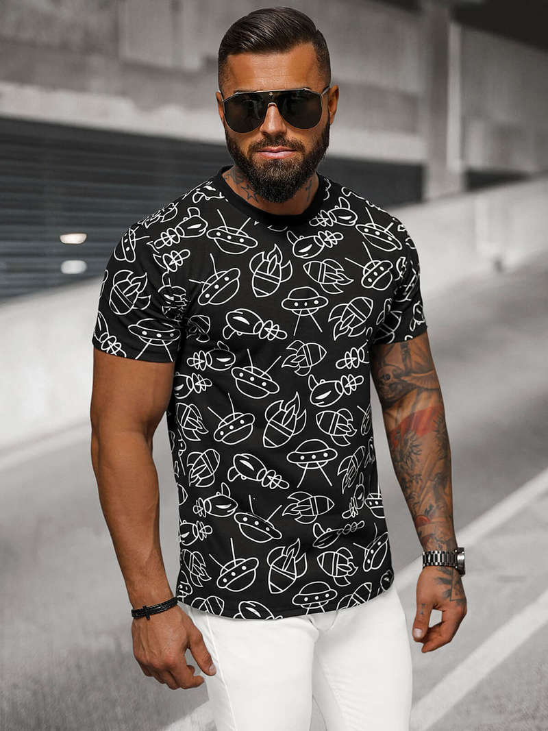 Camiseta de hombre negra OZONEE JS/8T1197/3