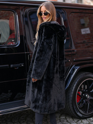 Chaqueta de invierno de piel para mujer negra OZONEE JS/11Z8250