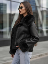 Chaqueta de cuero para mujer negra OZONEE JS/61M8505/392Z