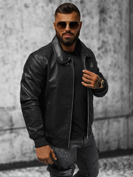 Chaqueta de cuero de hombre negra OZONEE JB/JP1178Z