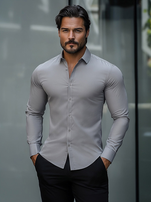 Camisa de hombre gris OZONEE O/V136