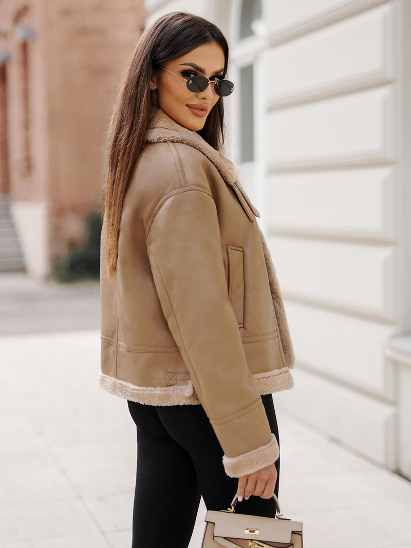 Chaqueta de cuero para mujer beige OZONEE JS/11Z8176