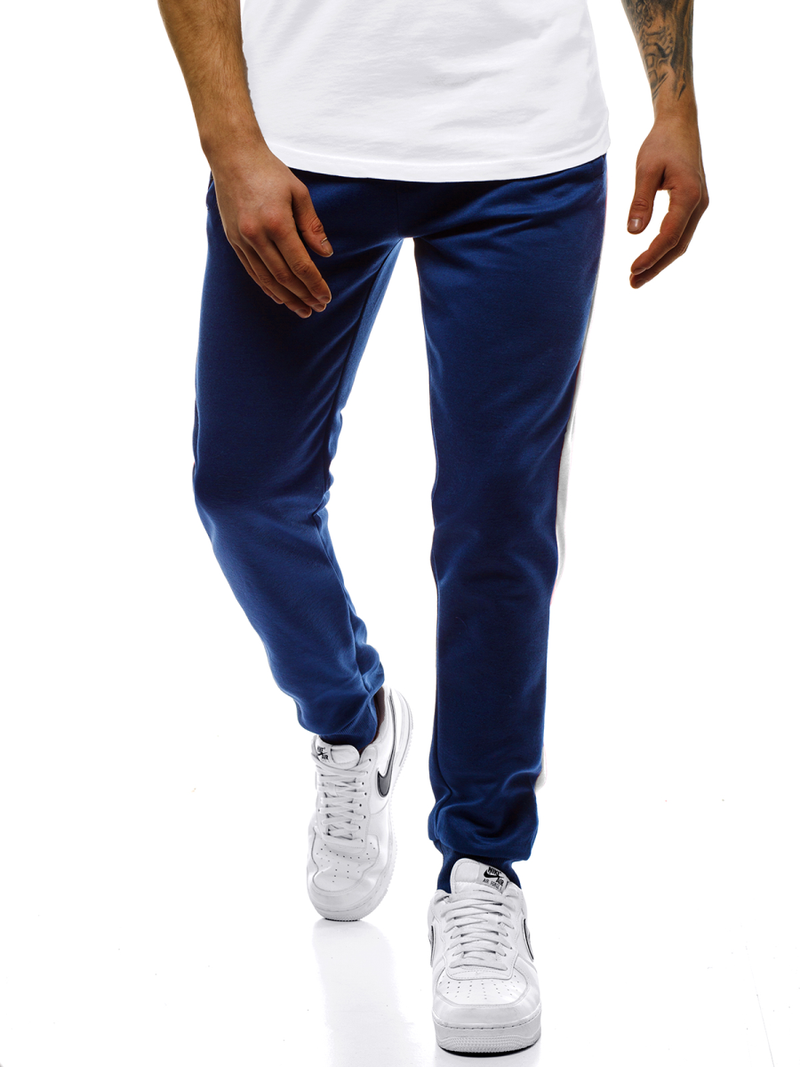 Pantalón de chándal de hombre azul-blanco OZONEE JS/JZ11007