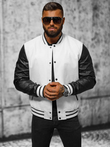 Chaqueta de cuero de hombre blanco-negro OZONEE JS/11Z8068