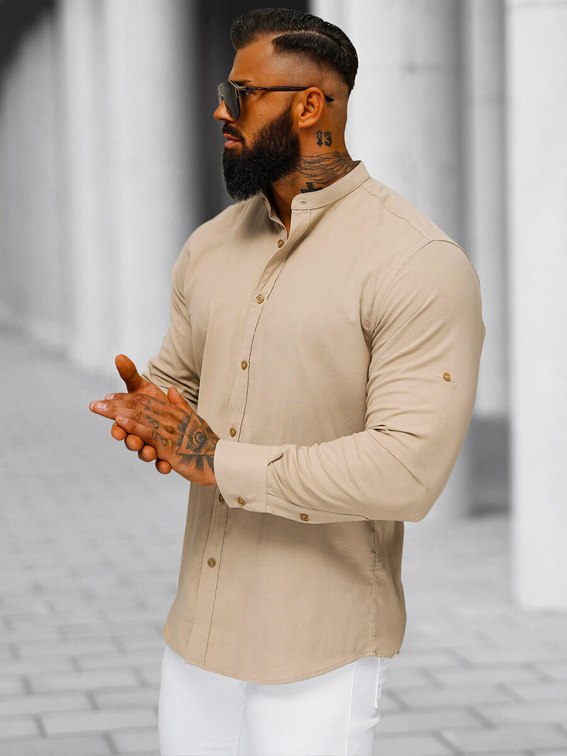 Camisa de hombre beige OZONEE O/V123