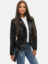 Chaqueta de cuero para mujer negra OZONEE JS/11Z8009