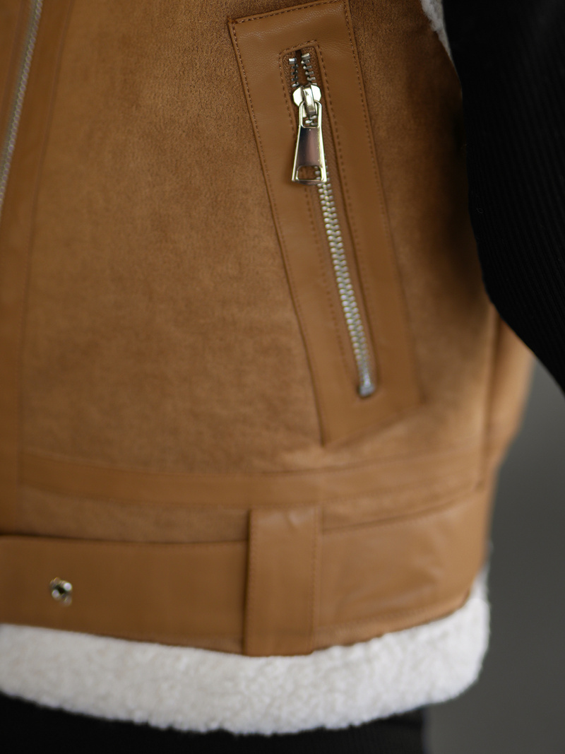 Chaleco de cuero para mujer color camello OZONEE JS/11Z8238