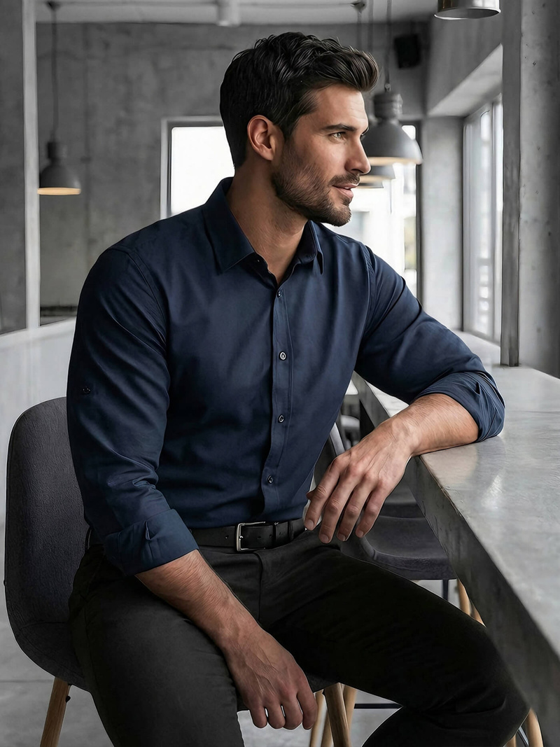 Camisa de hombre azul marino OZONEE V/V188Z