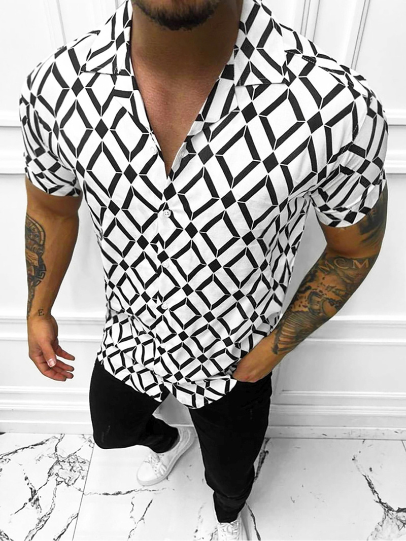 Camisa de hombre con manga corta blanco-negro OZONEE E/1400/139
