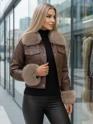 Chaqueta de cuero para mujer chocolate OZONEE JS/61M8513/158