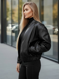 Chaqueta de cuero para mujer negra OZONEE JS/11Z8281