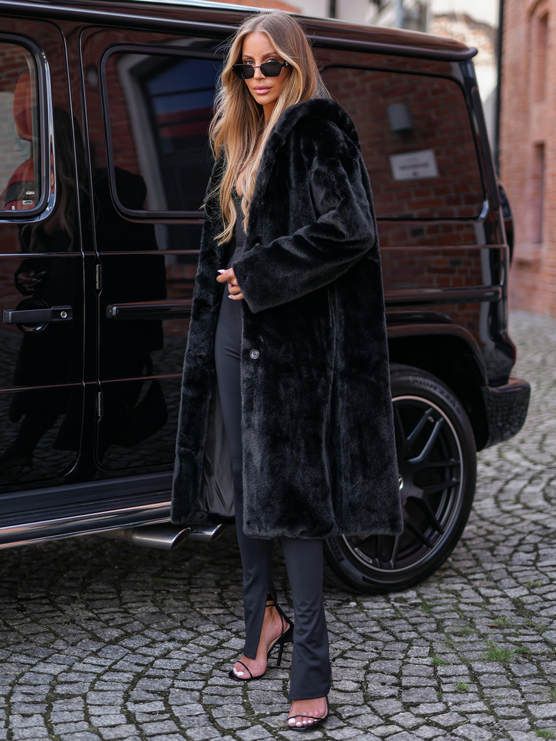 Chaqueta de invierno de piel para mujer negra OZONEE JS/11Z8250