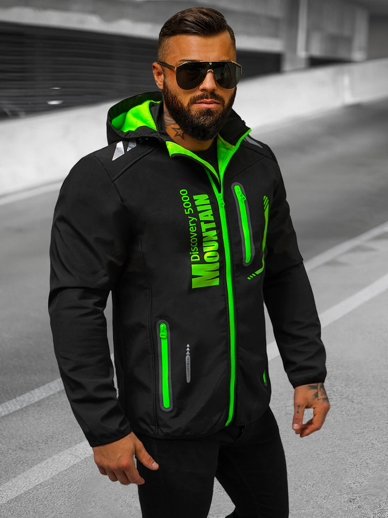 Chaqueta softshell de hombre negra-verde OZONEE JS/HH026/1A