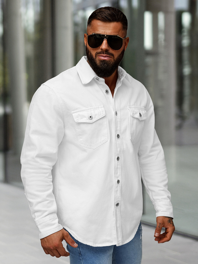 Camisa vaquera de hombre blanca OZONEE L/CA777/2