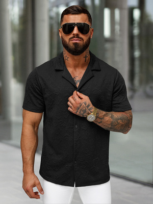 Camisa de hombre con manga corta negra OZONEE O/B2258