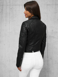 Chaqueta de cuero para mujer negra OZONEE JS/11Z8028Z