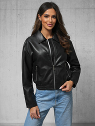 Chaqueta de cuero para mujer negra OZONEE O/G116