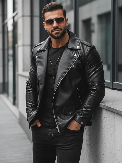 Chaqueta de cuero de hombre negra OZONEE JS/11Z8014Z