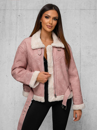 Chaqueta de cuero para mujer rosa en polvo OZONEE O/81331Z