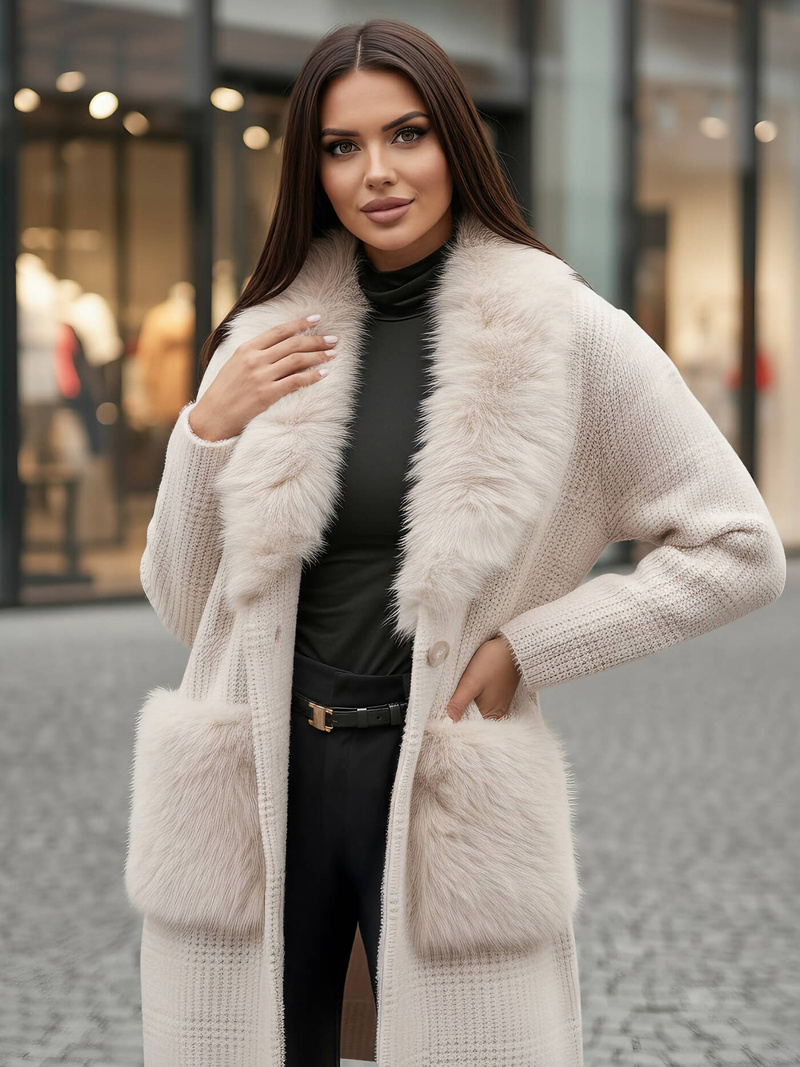 Abrigo de mujer beige OZONEE JS/53M5200/155Z