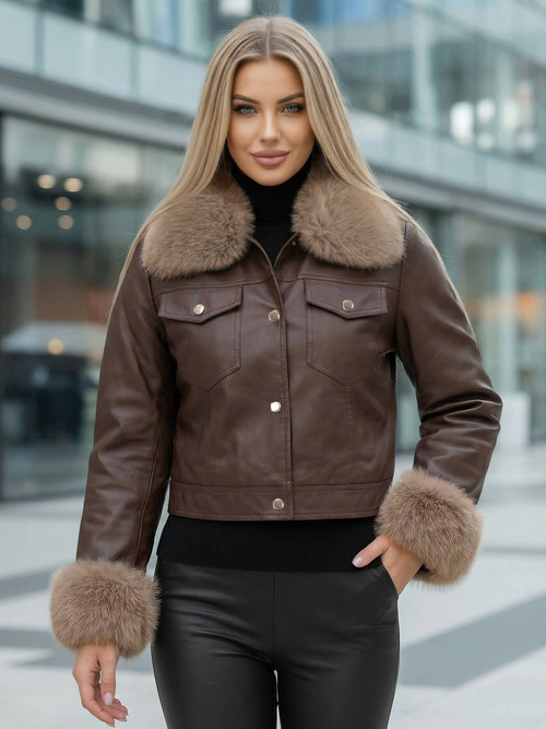 Chaqueta de cuero para mujer chocolate OZONEE JS/61M8513/158