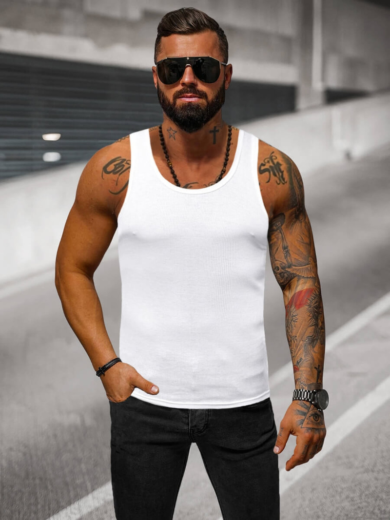 Camiseta sin mangas de hombre blanca OZONEE JS/NB002