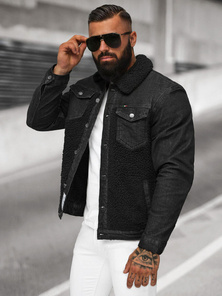 Chaqueta vaquera de hombre sherpa negra OZONEE NB/MJ533NZ