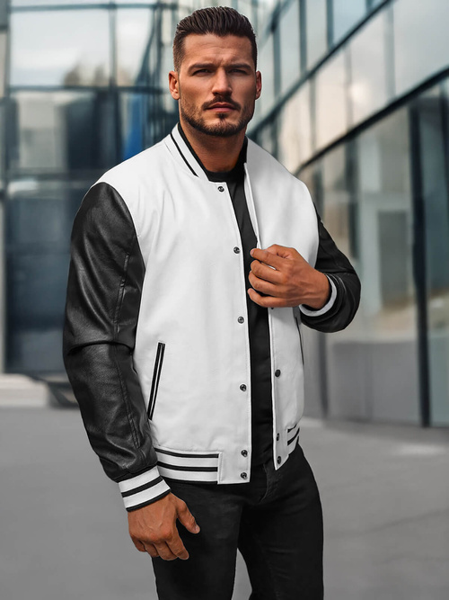 Chaqueta de cuero de hombre blanco-negro OZONEE JS/11Z8068Z
