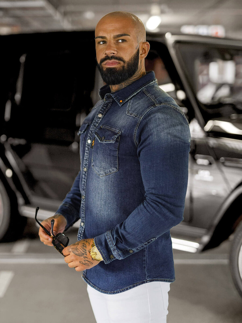 Camisa vaquera de hombre azul oscuro OZONEE O/51410