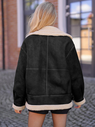 Chaqueta de cuero para mujer negro-beige OZONEE JS/61M8502/392B