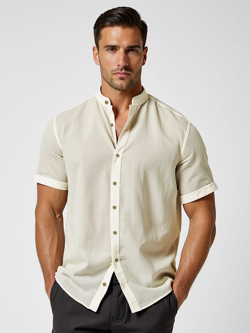 Camisa de hombre con manga corta beige OZONEE O/V163