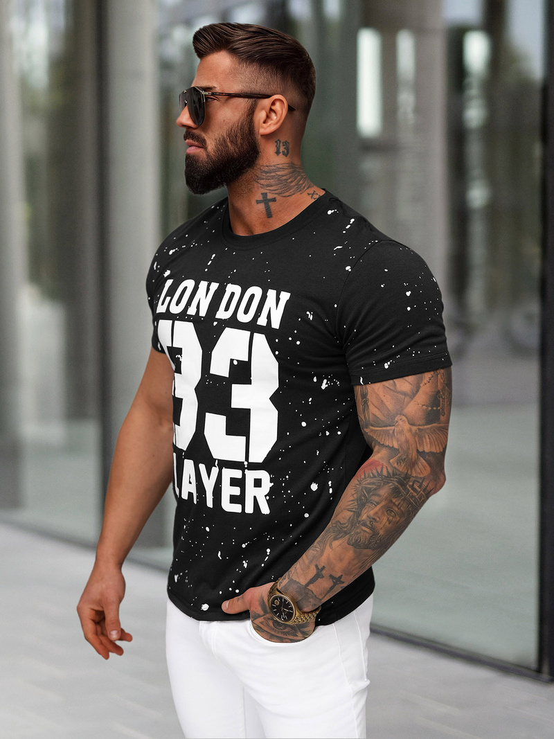 Camiseta de hombre negra OZONEE JS/8B1388/3