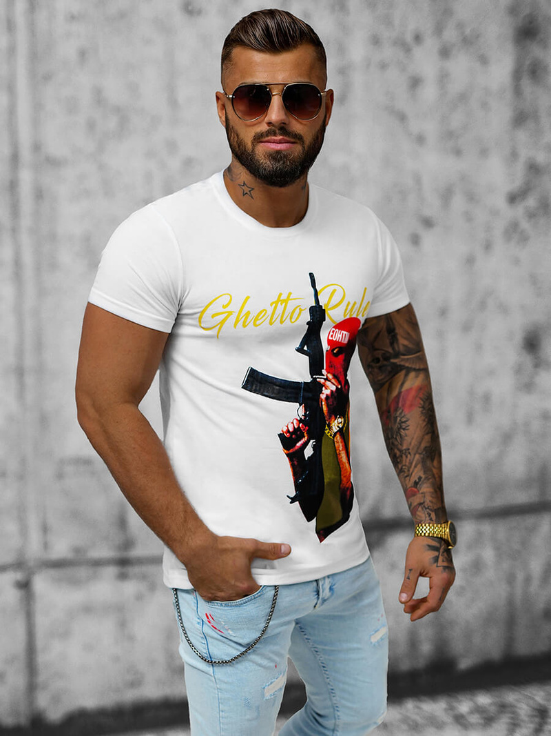 Camiseta de hombre blanca OZONEE O/T129/1