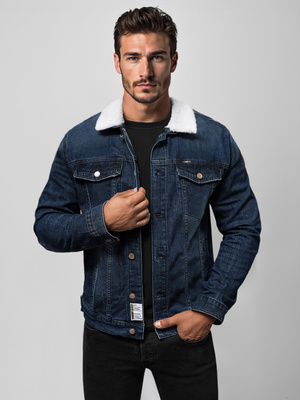 Chaqueta vaquera de hombre sherpa azul marino OZONEE NB/MJ517BSZ