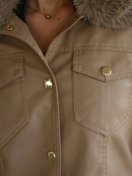 Chaqueta de cuero para mujer beige OZONEE JS/61M8513/84