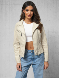 Chaqueta de cuero para mujer beige OZONEE O/G88