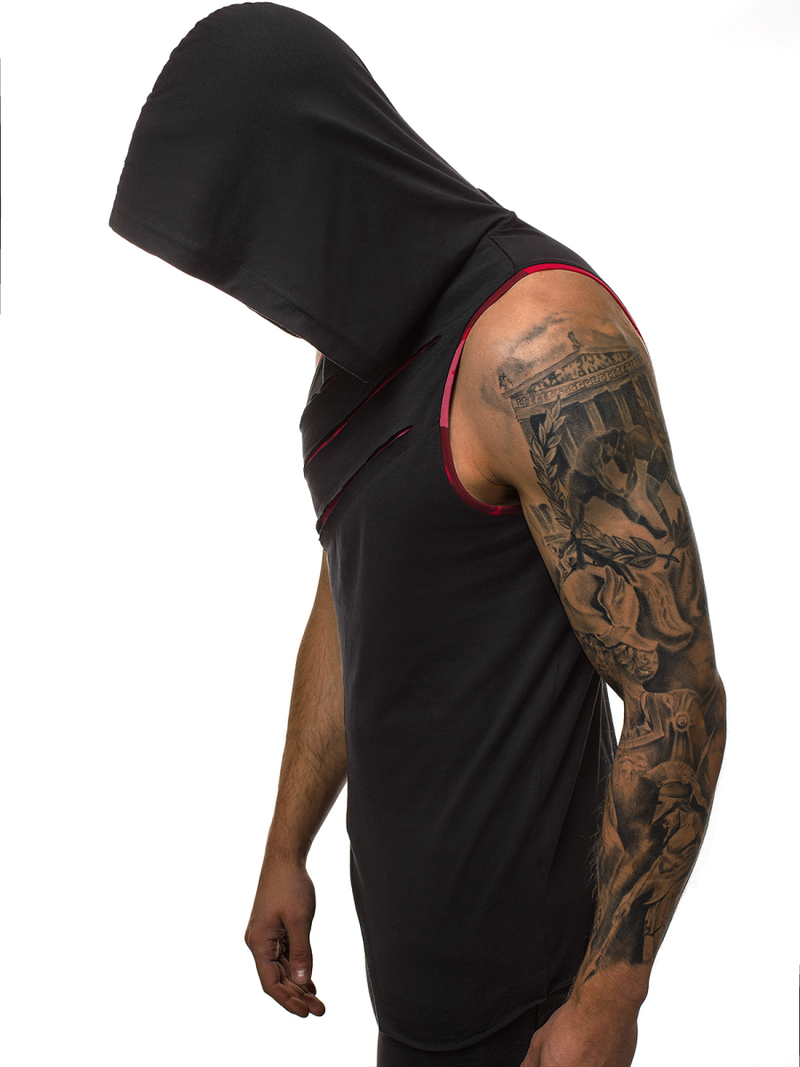 Camiseta sin mangas de hombre negro-roja OZONEE O/1254Z