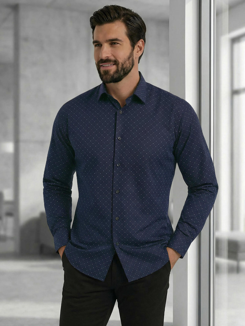 Camisa de hombre azul marino OZONEE V/V183Z