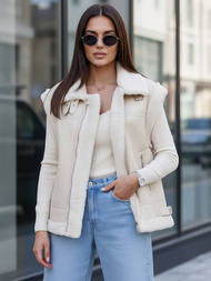 Chaleco de cuero para mujer color beige OZONEE JS/61M8503/280Z