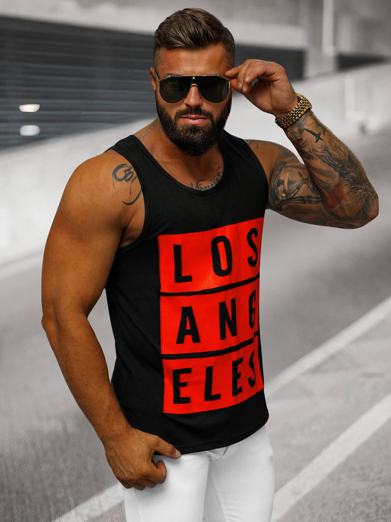 Camiseta sin mangas de hombre negra OZONEE O/T105/3