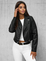 Chaqueta de cuero para mujer negra OZONEE JS/11Z8028Z