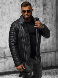 Chaqueta de cuero de hombre negra OZONEE JS/11Z8005Z
